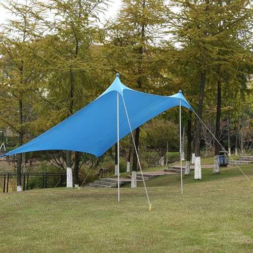 Pop Up Beach Tent Sun Shelter, 210 * 210cm Portable Beach Tent Canopy, with 2 Iron Poles, Sand Shovel, Ground Pegs, Windproof Ropes, Waterproof Carry Bag, for Beach, Camping, Fishing, Outdoors