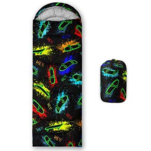 BSNTHO Skateboard Graffiti Printed Camping Sleeping Bags,3 Season Warm & Cool Weather,Lightweight,Waterproof Sleeping Bags for Adults & Kids,Traveling,and Outdoors,Camping Gear Equipment,31x90inch