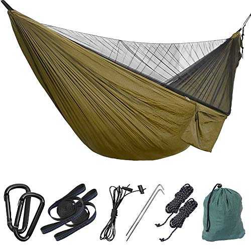 chaobai Camping Hammock with Mosquito Net 2 Person Outdoor Quick-drying parachute Breathable Ultralight Travel Hammock for outdoor adventures, tents, trekking, bike tours, travel, beach, garden