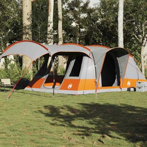 Home Garden,Camping Tent Tunnel 5-Person Grey and Orange Waterproof