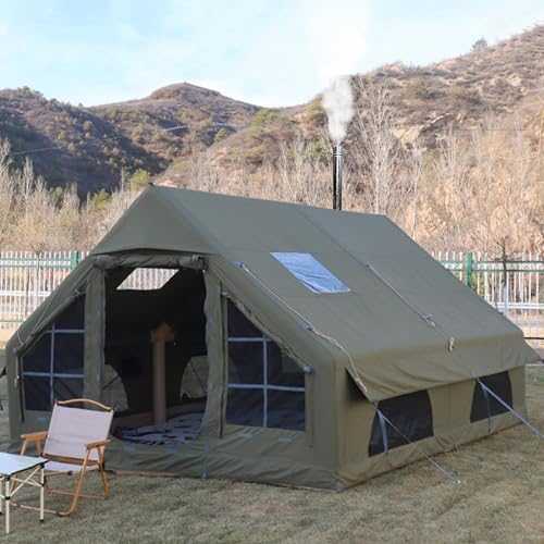 Inflatable Tent, Pop-Up Tent with Pump ＆ Stove Jack Hole, 4 Season 3000mm Waterproof Family Tents for Camping 4-10 Person, Large Air Tents