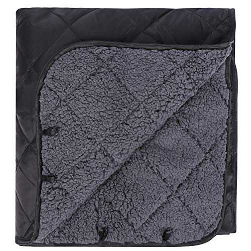 REDCAMP Large Waterproof Camping Blanket Thermal with Sherpa Lining, 200x200 cm Windproof Outdoor Blanket for Cold Weather Winter Stadium Travel Sports,Washable Black