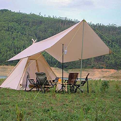 ROSG Pyramid Tent Tipi Indian Tent with Sun Shelter 3-4 People Family Tent Outdoor Camping Cotton Tent Luxury Yurt Tent for Mountaineering Hiking Camping