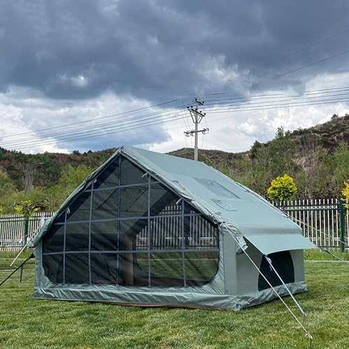 Inflatable Tent House 4 Man Tent Inflatable Tents for Camping Tent Waterproof PU3000+ Large Tents with Pump Mesh Windows & Stove Jack 4 Season Glamping Quick Build