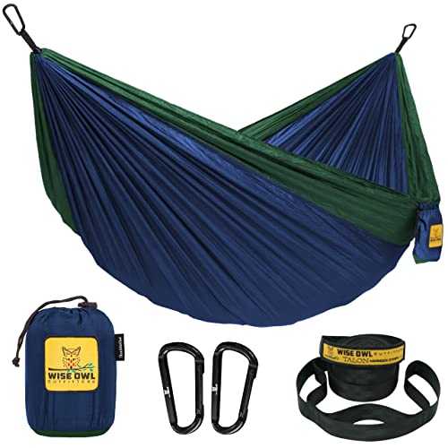 Wise Owl Outfitters Camping Hammock - Single or Double Sized Indoor & Outdoor Hammocks w/ Storage Bag - Backpacking and Travel Accessories