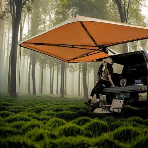 Vehicle Awning, 270 Degree, Rooftop Pullout Ripstop UPF50+ Side Awning, Reinforced Hinges & Poles for SUV/Truck/Van Waterproof Car Awning Sun Shelter for Camping