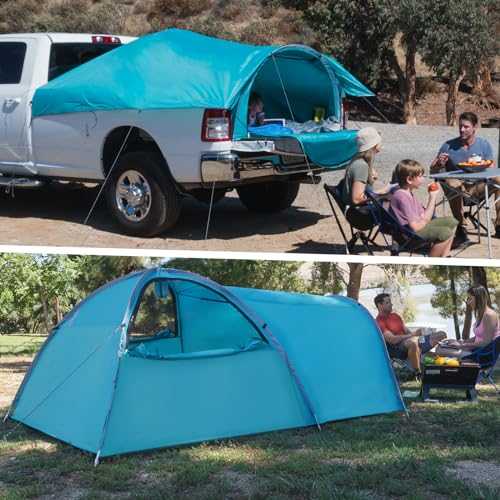 EighteenTek Adjustable Pickup Truck Tent, Waterproof PU2000mm Double Layer Length Adjustable for 5-8 FT Truck Bed Tent for 4 Person Portable Pick Up Tent for RV Camping, Blue