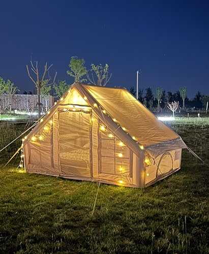 Extra Large Inflatable Camping Tent, 6㎡/12㎡ Glamping Tents Easy Setup 4 Season Windproof Outdoor Cotton/Oxford Cloth Tent with Mesh Windows & Pump