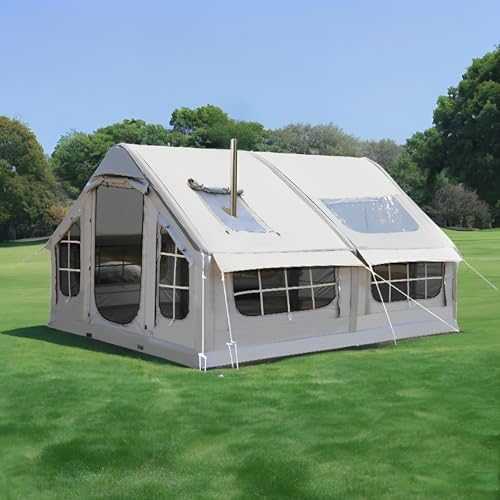 Inflatable Camping Tent House 6-8 Person, Outdoor Air Blow Up Tent Cabin for Camping Waterproof Easy Setup - Oxford Hot Tent with Stove Jack - 4 Season Family Camping Tents