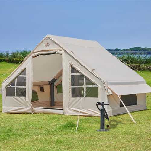 Inflatable Tent with Pump, 4-6 Person Glamping Camping Tents House, Easy Setup Waterproof Family Tents for 4 Seasons Water & Windproof Inflatable Camping Tent with Mesh Windows