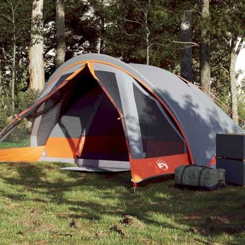 Home Garden,Camping Tent Cabin 4-Person Grey and Orange Waterproof