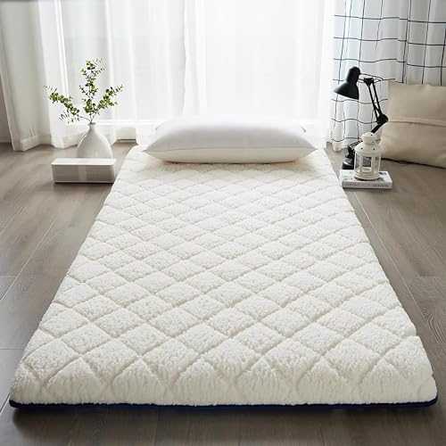 Tatami Floor Mattress Non-Slip Breathable,Plush Japanese Futon Mattress Single Double,Roll Up Camping Mattress Pad,Foldable Fluffy Sleeping Bed Pad,Quilted Bed Mattress ( Color : White , Size : King/7