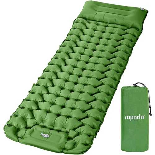 ROPODA Ultralight Sleeping Mat, Camping Mattress with Pillow, Built-in Foot Pump, Self Inflating Mattress with Carry Bag，77''*27''*3.9'' (green)