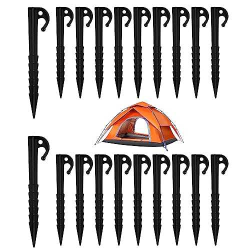 20 Pack Plastic Tent Pegs,14.5CM Plastic Camping Pegs, Plastic Tent Nails for Fixing Tent Tarps Garden Awning Mat Camping Beach Lawn Outdoor Accessories, Black