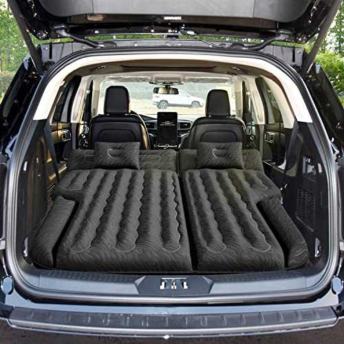 Umbrauto SUV Air Mattress Car Air Mattress 2024 Upgraded Flocking and Extra Thick Oxford Surface Car Sleeping Bed for SUV Back Seat with Electric Air Pump,3M Charging Cable