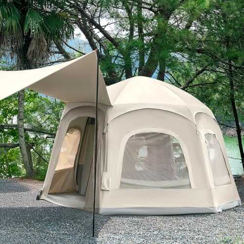 TANSTRIDER Inflatable Tents for Camping, Blow Up Tent with Hand Pump, 3-4 Person Air Glamping Tent with Canopy, Easy Setup 4 Season Waterproof Windproof Outdoor Glamping House