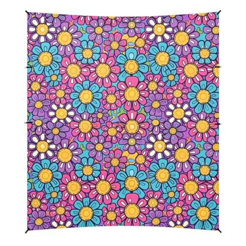 Camping Sun Shelters Flower Characters in Hippie Style Beach Canopy 126 * 110.2in