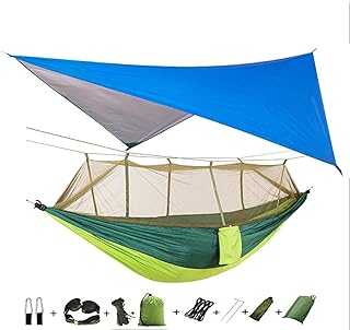 Portable Camping Hammock with Rain Fly, Net, and Tree Straps - Ideal for Outdoor Backpacking, Travel, Beach, and Hiking