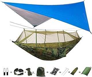 Portable Camping Hammock with Rain Fly and Tree Straps - Ideal for Outdoor Backpacking, Travel, Beach, and Hiking - Lightweight and Durable Design