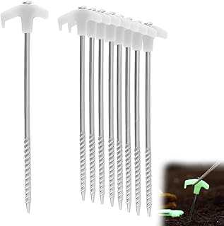 Tent Pegs, 8 Pieces Fluorescent Tent Pegs Metal Heavy Duty 25cm Steel Screw in Tent Pegs for Hard Ground Pegs Robust for Camping Outdoor Use