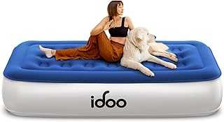 iDOO Single Air Bed, Inflatable Mattress with Built-in Electric Pump, Air Mattress with Storage Bag, Blow up Bed for Camping, Guests, Travel & Indoor, AirBed, 33cm High