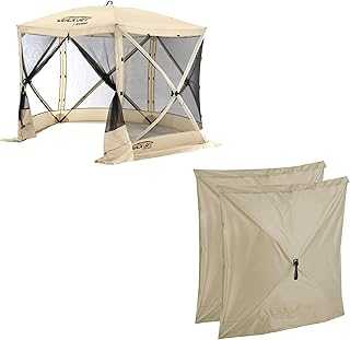 CLAM Quick Set Venture 9 x 9 Ft Portable Outdoor Camping Canopy Shelter, Tan + Clam Quick-Set Screen Hub Tent, Accessory Only, Tan (2 Pack)