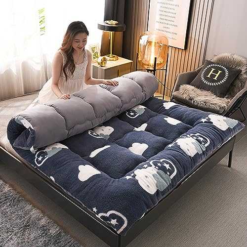 Japanese Floor Futon Mattress Thicken Mat Sleeping Pad Foldable Roll Up Dorm Lounger Bed Padded Quilted Topper Guest Camping Couch 200x220cm