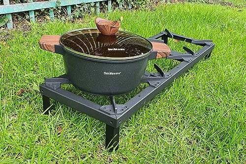 Triple Gas Burner Camping Cooker Country Stove Cast Iron LPG Triple Burner BBQ Portable Grill, Boiling Ring Outdoor Camping Propane Catering