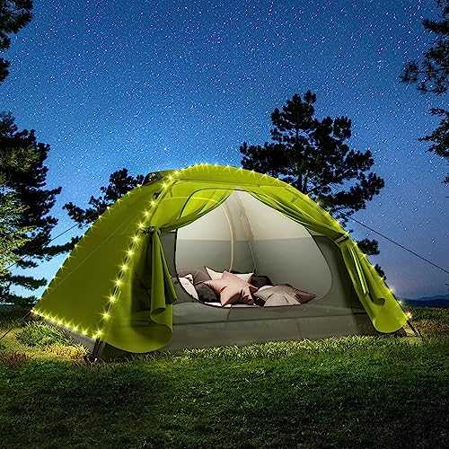 YITAHOME Camping Tent with LED Strip Lights, for 3-4 Person, PU3000mm Double Layers Waterproof, Lightweight Backpacking Tent Dome Tent for Festivals, Park, Traveling, Beach, Hiking, Outdoor