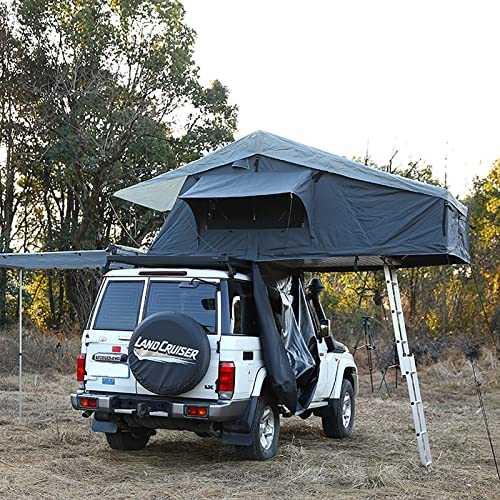 Roof Tent Truck SUV Camping Roof Tent with Ladder and Solar Emergency Light, Waterproof Sunroof Tent Breathable Large Space Outdoor Travel Fishing Trailer Tent for 2-5 People