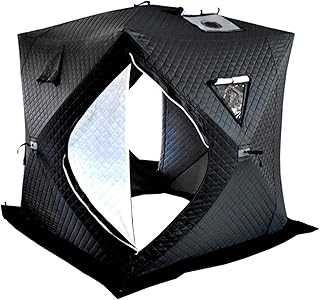 Ice Fishing Shelter Insulated Ice Fishing Pop-Up Tent for 3-4 Person, Portable Ice Fishing Shanty Large Ice Shack with 3 Layer Fabric, Carry Bag & Zippered Door