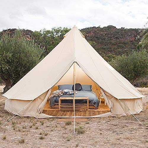 Large Family Teepee Camping Tent with Zipped Groundsheet 4 Season Canvas Yurt Tent for Outdoor Camping Pyramid Round Bell Design Diameter XXFT