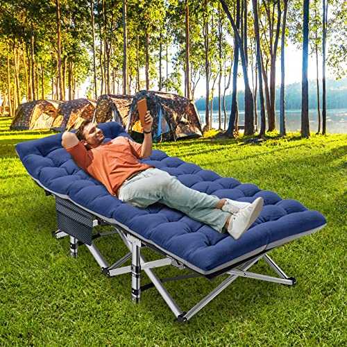 ABORON Folding Camping Cot for Adults, Double Layer 1200D 500lb Loading Cot for Sleeping, Heavy Duty Guest Cot with Mat & Carrying Bag for Indoor Outdoor (Standard, Normal Slate Blue)