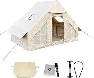 DONGSHUAI Inflatable Canvas Tents for Camping 2-8 Person Gonflable Large Yurt Tents, Easy Setup/Waterproof/Breathable Outdoor Oxford Canvas Teepee Tents 4-Season for Family Camping Hiking