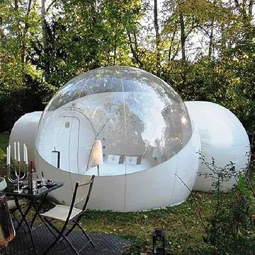 YHUEGH Inflatable Clear House Bubble Tent, Commercial Grade Outdoor Clear Dome Camping Cabin Bubble Tent with Air Blower, 13FT Dia Bubble 6.5FT Tunnel for Family Camping,Backyard Party,Stargazing