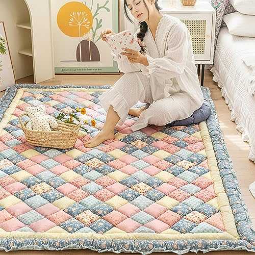 Japanese Cotton Floral Futon Floor Mattress Portable Thick Sleeping Pad Roll Up Camping Mattress Folding Couch Bed Guest Room Mattress Pad 27.56x59.06in Floor Mat