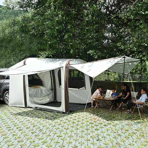 Inflatable SUV Tents for Camping, Waterproof Tailgate Tent with Shade Awning Portable Car Side Tents with 2 Doors & 1 Mesh Windows Hatchback Tent for SUV MPV Van