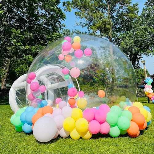 Inflatable Clear House Bubble Tent Outdoor Waterproof Dome Camping Cabin Commercial Grade PVC Bubble House with Blower&Pump,10FT Dia Bubble 4.5FT Tunnel for Family Camping,Backyard Party,Stargazing