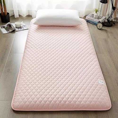 Japanese Tatami Mat Thin Foldable Portable Floor Mattress with Anti Slip Bottom Pink King Size Shiki Futon Roll Up Mattress for Camping and Couch