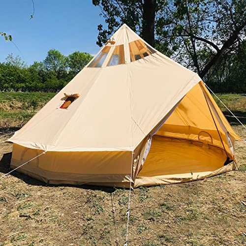 UNISTRENGH 4 Season Waterproof Cotton Canvas 5m Star Gazer Bell Tent Glamping Tent Yurt Tent with Stove Jack Hole and Roof Windows for 6-8 Persons Outdoor Camping Hunting(5M/16.4FT)