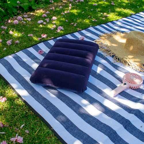 TRIXES Large Navy Blue Inflatable Pillow - Blow up Cushion for Travel and Camping - Soft and Comfortable