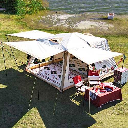 Large Yurt Tent 12 Person, Waterproof Family Cabin Canvas Tents, Double Layer Big Family Tent for Outdoor, Picnic, Camping, Friends Gathering, 2 Rooms & 3 Doors