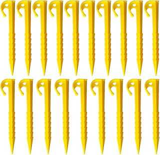 Kungfu Mall 20Pcs Tent Pegs Plastic Tent Nails with Bag Ultralight for Pitching Camping Tent Canopies, Farm Fix Pegs Garden Weed Mat Plastic Pegs