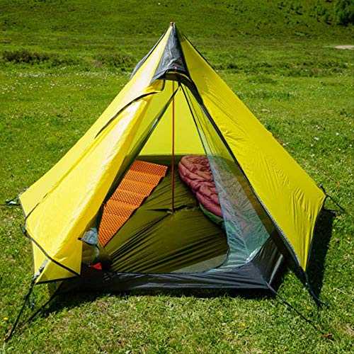 BAJIE tent 2-3Person Pyramid Camping Tent 15D Silnylon Coating 3-Season Seam Sealed No Pole Ultralight Hiking Yellow