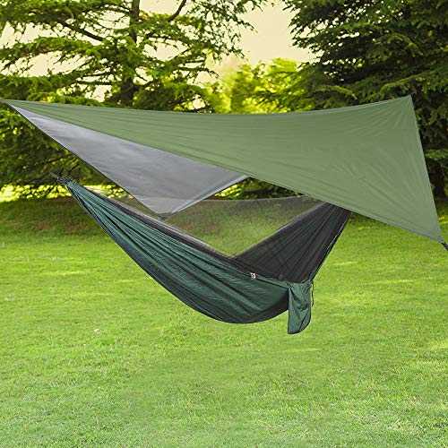 ele ELEOPTION 3 in 1 Camping Hammock with Zipper Mosquito Net and Tarpaulin, 300kg Load Capacity Hammocks Breathable Mosquito Net Quick Drying Parachute Tarpaulin for Camping Hiking Trip Yard