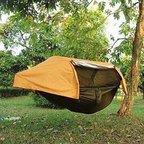 BWCKMTSC Outdoor Camping Hammock Tent with Rain Cover, Travel Hammock Tent Can Bear 200kg, Accommodate 2 People,Orange,290 * 145cm