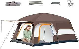 Camping Tent, Family Cabin Shelter, Multi-Room Windproof Design, Weather-Resistant Structure, Easy Setup System, Perfect for Hiking, Beach, Trail, Backyard, Travel Use, 420x300x200cm Brown
