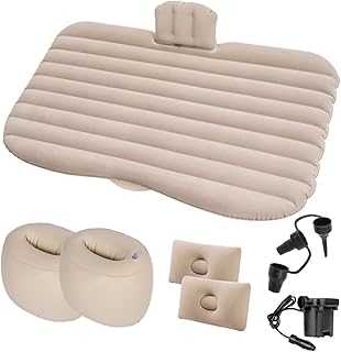 GDJIAYIYI car mattress, car bed, inflatable car mattress with 2 Support Pillars, blow up camping mattress,camping mattress -Flock&PVC,Foldable Car Bed for Travel, Camping(Beige)