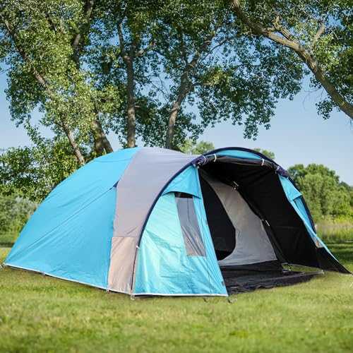 Dome Camping Tent for 3-4 Person, Double Layer, Lightweight Holiday Family Camping and Hiking Tent, Waterproof, Sewn-in Groundsheet, Blue