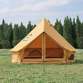 WaldZimmer Cotton Canvas Bell Tent with Stove Jack, Roomy Yurt for Family Glamping Camping, 4 Season Tent with Zipped Removable Floor